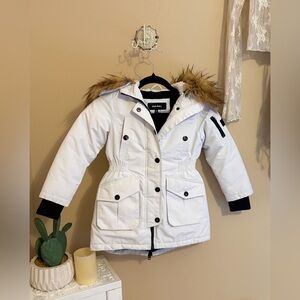 Diesel White Puffer Jacket with Faux Fur Trim
